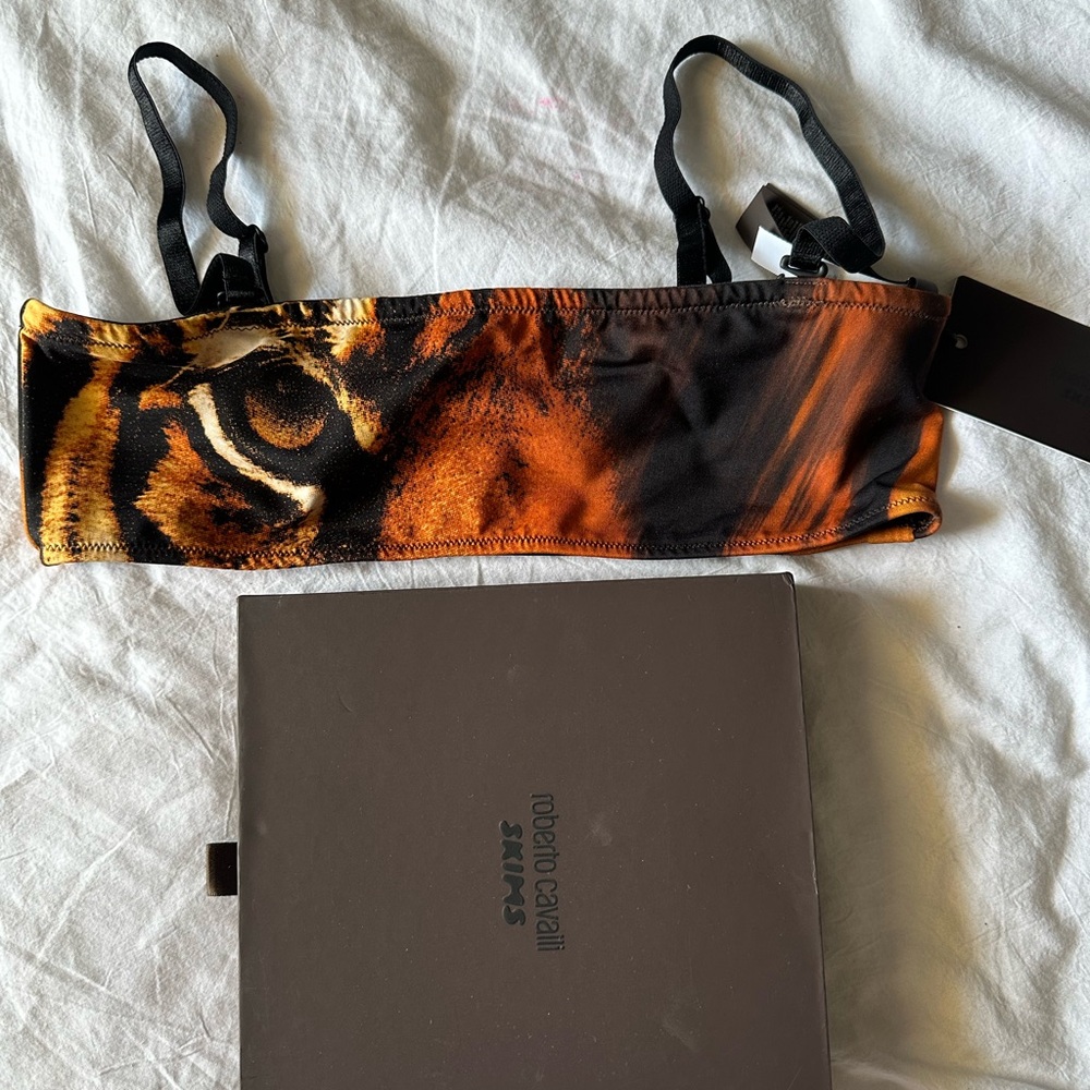 NWT SKIMS x Roberto Cavalli Tiger Print Bralette swim strapless top bikini xs
